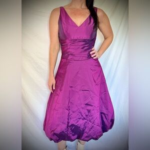 Jasmine Bridal B2 Iridescent Plum Midi Bubble Hem Bridesmaid’s Dress